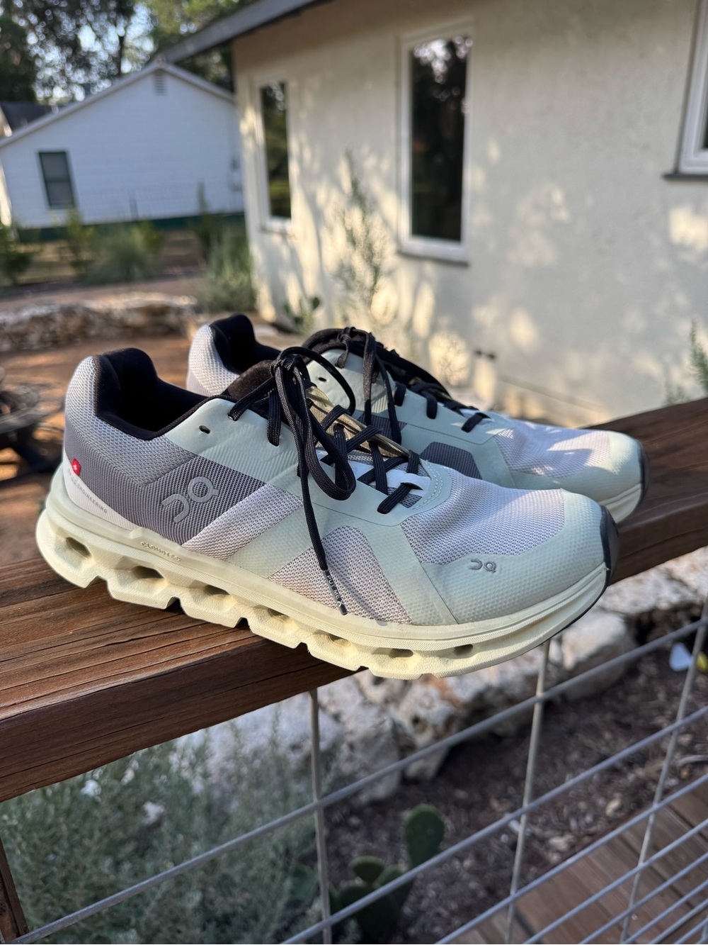 On Running cloudrunner womens Cloud Running Shoes in Light Gray and Cream